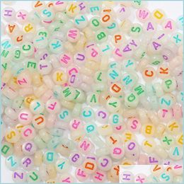 Acrylic Plastic Lucite Round Loose Beads Diy Beaded Material Early Education Acrylic Heart Letters Luminous Flat 46 D3 Drop Deliver Dht5F