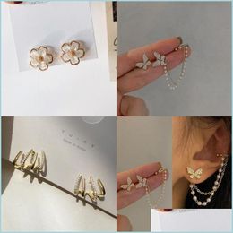 Stud Korean Elegant Cute Rhinestone Butterfly Stud Earrings For Women Girls Fashion Metal Chain Jewellery Gifts 119 D3 Drop Delivery 202 Dhvmc