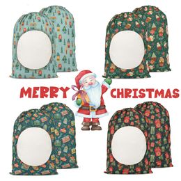 2022 Santa Sacks Christmas Reusable Christmas Bags Buffalo Plaid Sublimation Drawstring Canvas Candy Gift Bag Xmas Package storage