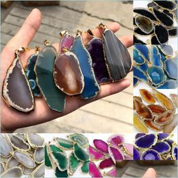 Pendant Necklaces Natural Stone Pendant Necklace Onyx Charms Pendants Mticolor Slice Irregar Agat Crystal Stones Quartz Diy 1104 T2 D Dhc7O