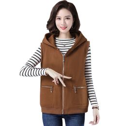 Women's Vests Waistcoat Ladies Elegant Hooded Sleeveless Vest Women Spring Autumn Casual Vest Zipper Allmatch Waistcoat Coat F74 221007