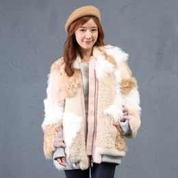 Women's Fur Faux real lamb fur jackett 100 natural sheeps kin V neck coat coats for manteau femme hiver One hundred percent leather 221006