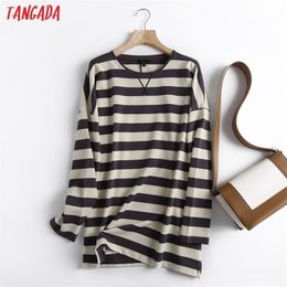 Women's Hoodies Sweatshirts Tangada Women High Quality Striped Print Sweatshirts Oversize Long Sleeve O Neck Loose Pullovers Female Tops 6D42 221007