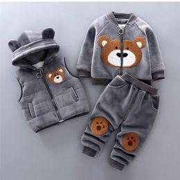 Clothing Sets Winter Baby Boys Girls Clothes Kids Thickening Plus Velvet Warm VeatTopsPants 3pcs Outfits Suit Children Clothing Sets 221007