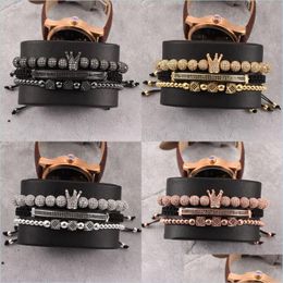 Charm Bracelets 3Pcs/Set Men Bracelet Jewellery Crown Charms Rame Beads Bracelets Braiding Man Luxury For Women 105 R2 Drop Delivery 202 Dhpqz