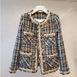 Women's Knits Tees Vintage Palid Tweed Jacket Women Design Buttons O-Neck Long Sleeve Autumn Winter Elegant Coat Bomber Harajuku A683 221007