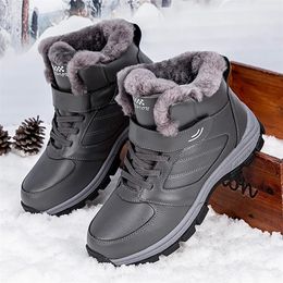 Boots Nine oclock Winter Couple Casual Boots Stylish Leather Hightop Sneaker For Men Outdoor Quality Warm Plush Lined Female Shoes 221007