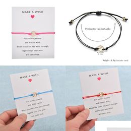 Charm Bracelets Sea Wave Circar Charm Bracelet Make A Wish Card Alloy Chain Plated Gold Braided Simplicity Jewellery Gift Drop Delivery Dh5Xb
