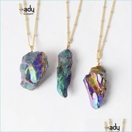 Pendant Necklaces Natural Stone Pendants Necklace Mticolor Healing Crystals Stones Charms For Jewellery Making Fashion Gold Plated Neck Dhkkj