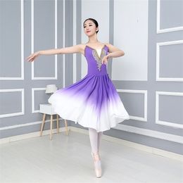 Dancewear Long Adult Children Ballet Tutu Dress Party Practice Clothes Modern Dance Costumes Kids Ballerina Chiffon Girl 221007
