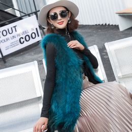 Women's Fur Faux Long Real Vest For Women V neck Streetwear Vintage Natural Pure True Raccoon Ladies Drop Gilet ksr600 221006