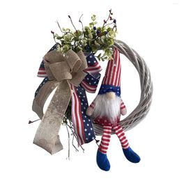 Decorative Flowers Independence Day Cane Circle Artificial Flower Pendant Family Wreath Fourth Of July Wreaths Home Decoration
