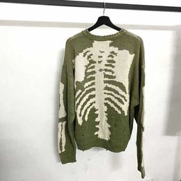 Sweaters Kapital Green Loose Skeleton Bone Printing Men Woman Good Quality High Street Damage Hole Vintage 1 1 Knit Y2210