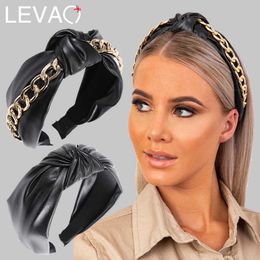 Headbands Levao Fashion Gold Chains PU Leather Hair Bands Hoop For Women Top Knotted Punk Headband Turban Hairband Girls Hair Accessories T221007