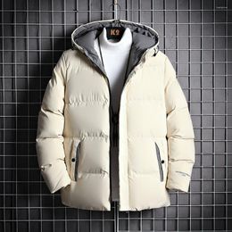 Men's Down Winter Jacket Men Puffer With Hood Thicken Warm Coats Cotton Padded Coat Fashion Clothing Solid Color Casual