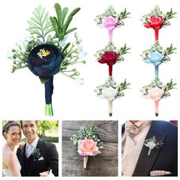 Decorative Flowers Boutonniere Wedding Corsage Pins White Pink Groom Buttonhole Men Witness Marriage Accessories W1