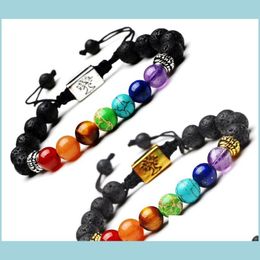 Beaded Strands Weaving Beads Strands Bracelet Rec Tree Of Life 7 Chakras Yoga Chain Natural Energy Stone Women Men Jewellery Hand Stri Dhsvn