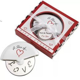 Party Favour "A Slice of Love" Stainless Steel Love Pizza Cutter in Miniature Pizza Box wedding Favours and gifts for guest GCB16054