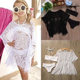 Women's Swimwear 1-6T Girls Swimsuits 3pcs Set 2022 Swimsuit Swimming Beach Dress Cover Ups Flower Lace Beachwear Bikini