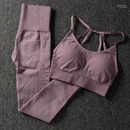 Two Piece Dress Woman Seamless Set Leggings Push-up Strappy Sports Bra 2Pcs Suits Fitness Clothing Sportswear Gym Athleti Set1