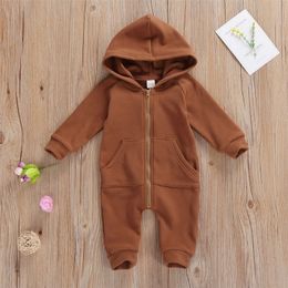 Rompers Autumn Winter born Baby Boy Girl Solid Clothes Long Sleeve Zipper Hooded Romper Jumpsuit Warm Outfits 0-24M 221007