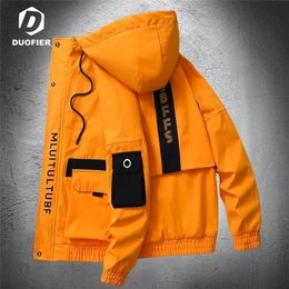 Mens Jackets Mens Jacket Spring Autumn Trendy Thin Patchwork Hooded Jackets Hip Hop Streetwear Man Casual Coat Multipocket Sport Windbreaker 221006