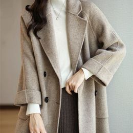 Womens Wool Blends Womens Winter Coats Fashion Wool Blends Overcoat Female Elegant Solid Thick Coat Double Breasted Long Jackets for Women 221007