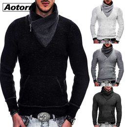 Sweaters Fashion Turtleneck Men Autumn Korean Mens Casual Vintage Wool Half Zipper Collar Slim Fit WoolPullovers Y2210