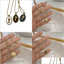 Pendant Necklaces Korean Vintage Water Drop Star Round Bear Oval Pendant Necklace Geometric Gold Colour Titanium Steel Necklaces Jewel Dhnqr