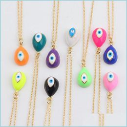 Pendant Necklaces Pendant Necklaces Fashion Devils Eye Enamel Copper Gold Plated Rainbow Necklace For Women Personalised Style Jewelr Dhslc