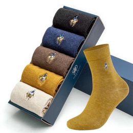 Mens Socks Box Gift Fashion High Quality 5 Pairslot Brand Casual Cotton Male Boy Socks Business Embroidery Mens Socks 221007