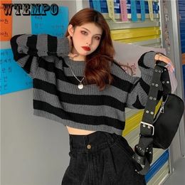 Women's Sweaters Fashion Cropped Sexy Tops Black White Striped Pullover Knitted Korean Jumper Y2K Wholesale Goth 221007