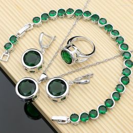 Necklace Earrings Set Silver 925 Big Green Stone Beads Exaggeration Rings Women Party Jewellry Drop