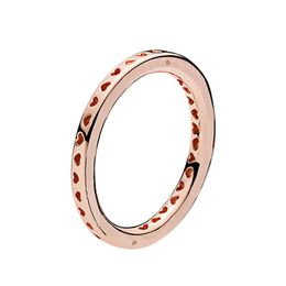 18K Rose Gold Love Heart Band Rings For Women Men with Original Box Set for Pandora Real Sterling Silver Lover Wedding RING