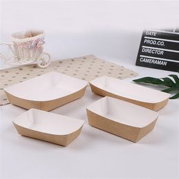 Disposable Cups Straws 100/50Pcs Food Contain Paper Serving Tray Kraft Take-Out Boat Shape Snack Open Box French Fries Take Away 221007