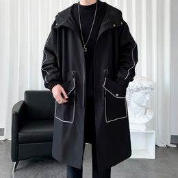 Men s Trench Coats Autumn Solid Color Oversized Long Jacket Fashion Big Pocket Hooded Male Clothing 221007