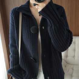 Women's Knits Tees AutumnWinter Thick Wool Sweater Woman PoLo Collar Cashmere Cardigan To Keep Warm Plus Size Knitted Base Cardigan Coat 221007