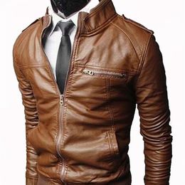 Men's Leather Faux Leather Aelegantmis Men Faux Leather Jacket Men's Stand Collar Coat Spring Autumn Casual Slim PU Jacket Male Moto Biker Coats Outerwear 221007