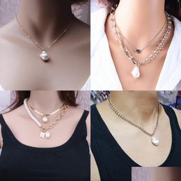 Pendant Necklaces Fashion Pearls Geometric Pendants Necklaces For Women Gold Metal Snake Chain Necklace New Design Jewelry Gift 19 D3 Dh5Ei