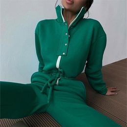 Women's Two Piece Pants Men's Tracksuits Casual Stand Collar Jumpsuit Autumn Winter Zipper Long Sleeve Outfit Solid Loose Drawstring Rompers 221006