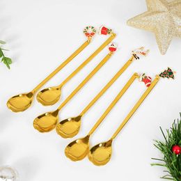 Dinnerware Sets Stainless Steel Christmas Spoons Gold Cake Dessert Coffee Spoon Kitchen Accessories Tableware Santa Claus Xmas Tree Elk