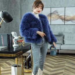 Women's Fur Faux Knitted High Quality Coat Made of Real Ostrich Feather Natural Factory Direct Turkey Waistcoat WSR114 221006