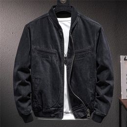 Mens Jackets Autumn Stand Collar Zipper Denim Jacket Men Casual British Slim Black Motorcycle Male Baseball Jacket Cowboy Coat 221006