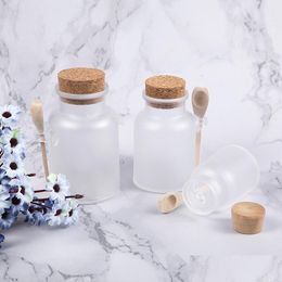 Storage Bottles Jars Frosted Plastic Cosmetic Bottles Containers With Cork Cap And Spoon Bath Salt Mask Powder Cream Packi Bdesybag Dhz6B