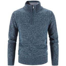 Sweaters Autumn Winter Thick Knitted Men Pullovers Solid Colour Zipper Mock Neck Slim Fit Knit Causal Man Y2210