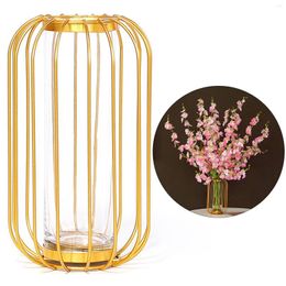 Vases Gold Flower Vase Metal Frame Desktop Decoration Modern Home Kitchen Office Table Decor Gift