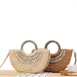 Evening Bags 2022 Women Simple Semicircle Handbag Straw Woven Messenger Bag Lady Natural Shell Tote Holiday Crossbody Girl Travel