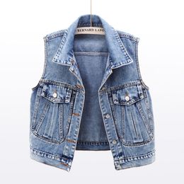 Women's Vests Women's Autumn Denim Vest Coats Women Short Sleeveless Vest Waistcoat Vest Jacket Elegant Ladies Spring Waistcoat F060 221007