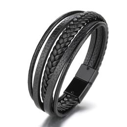 Charm Bracelets Hand-Woven Mti-Layer Mens Leathers Bracelets Ethnic Style Retro Alloy Magnetic Buckle Leather Bracelet Drop Delivery Dhi5W