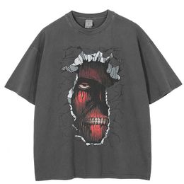 Mens T-shirts Men Anime Attack on Titan Graphic t Shirt 2022 Hip Hop Streetwear T-shirt Harajuku Cotton Casual Tshirt Vintage Washed Tops Tees T221006